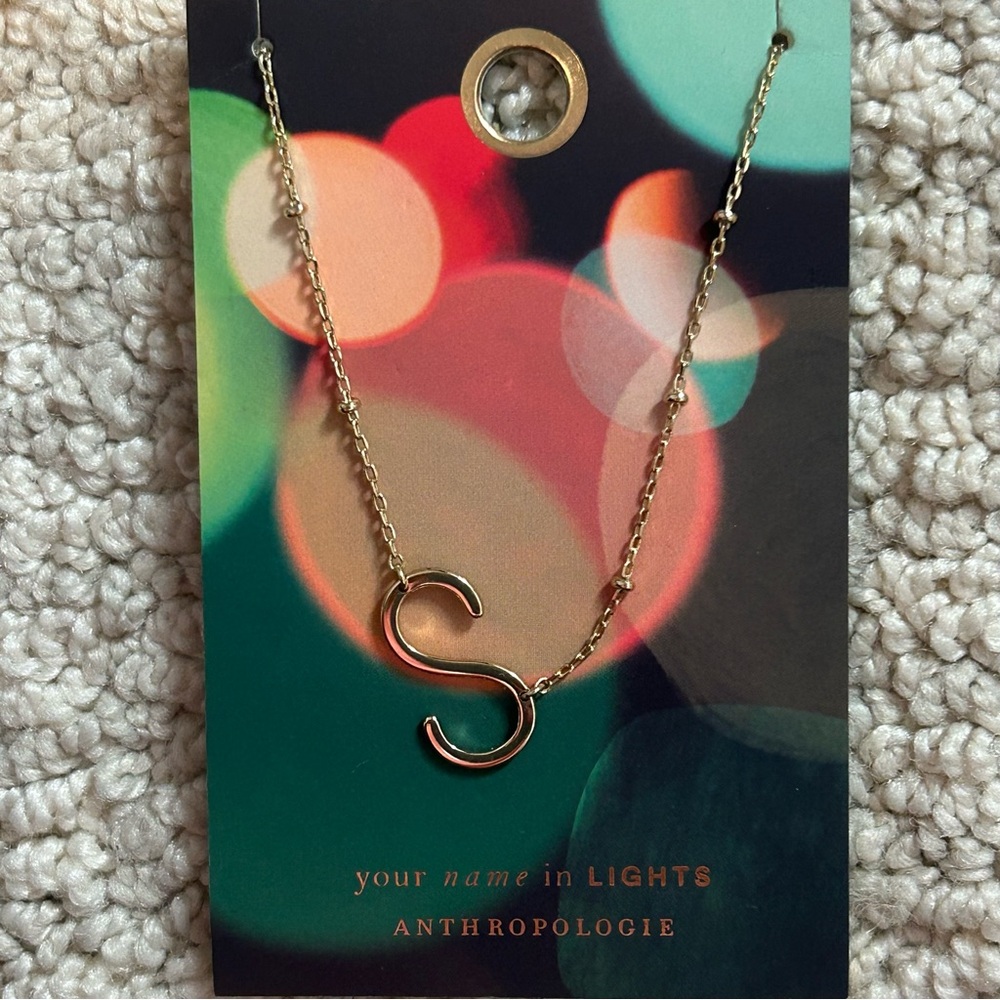Anthropologie Gold Letter “S” Initial Pendant Necklace - NEW!